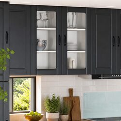 Wall Glass Cabinet Kitchen Storage Black 40 x 31 x 80 cm Shelves Compartments