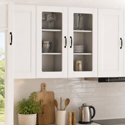 Wall Mounted Kitchen Cabinet High Gloss White Storage Shelves Compartments