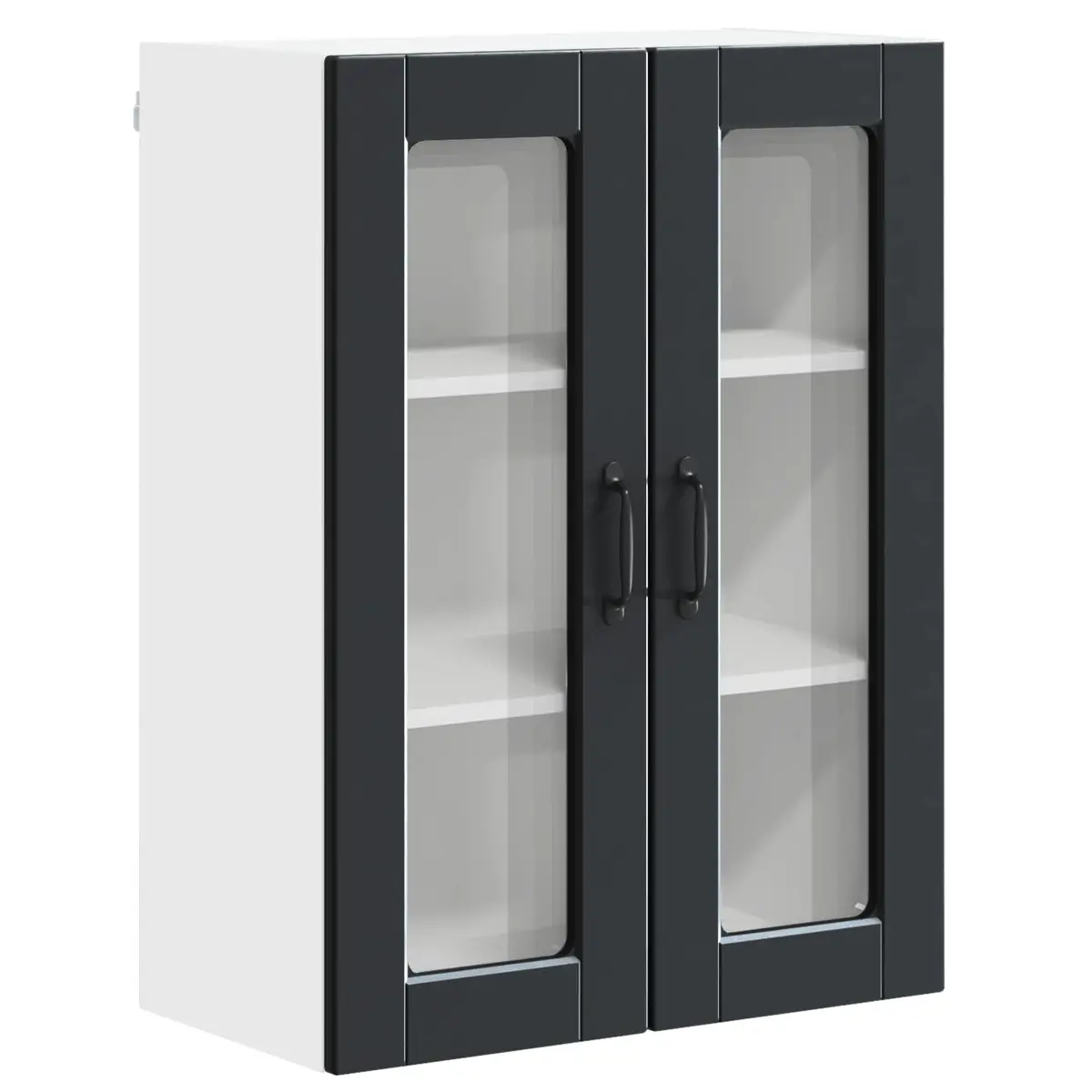 Wall Glass Cabinet Black Kitchen Storage Engineered Wood 60x31x80cm