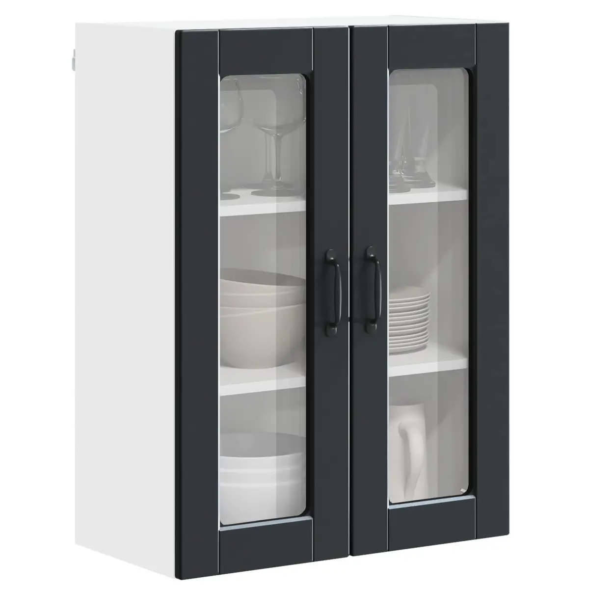Wall Glass Cabinet Black Kitchen Storage Engineered Wood 60x31x80cm
