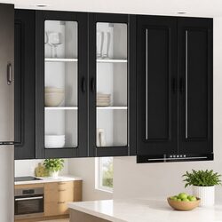 Wall Glass Cabinet Black 40x31x100cm Kitchen Storage Engineered Wood Shelves