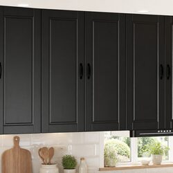 Wall Cabinet Kitchen Storage Black Engineered Wood Shelves Compartments