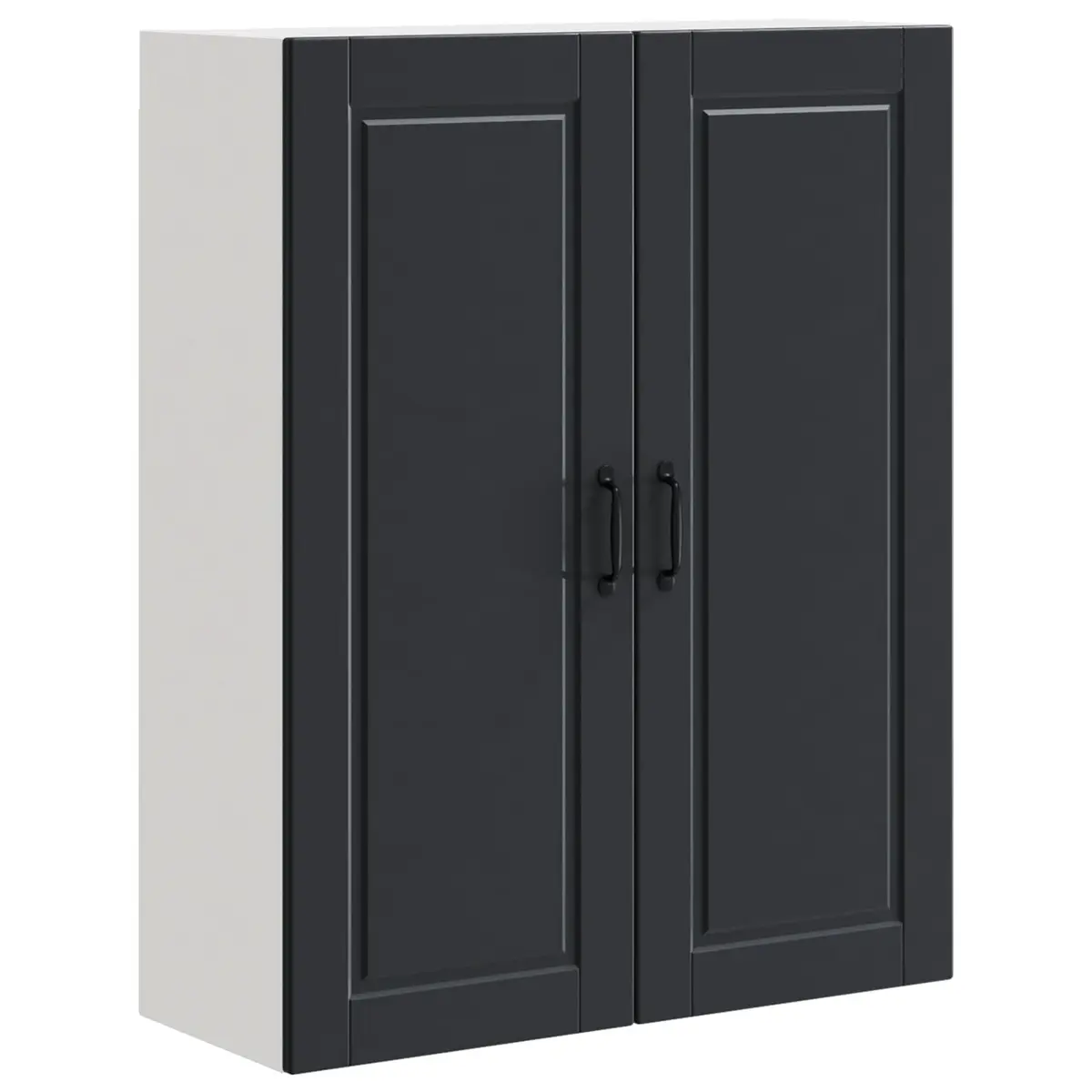 Wall Cabinet Kitchen Storage Engineered Wood Black Shelves Compartments