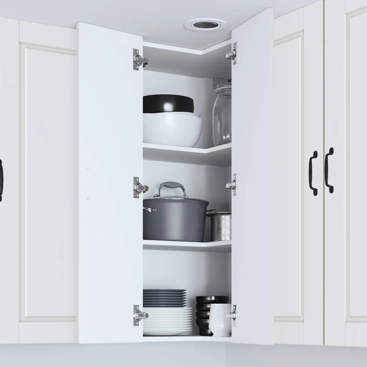 White Wall Corner Kitchen Cabinet 57x57x100cm Storage Unit Shelf Organiser
