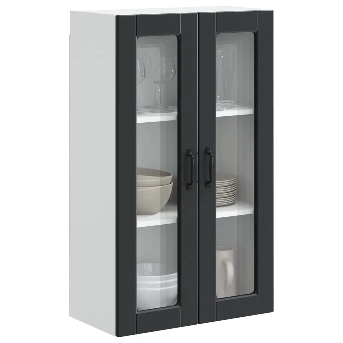Wall-Mounted Kitchen Cabinet Black Glass Panels 60x31x100cm Engineered Wood