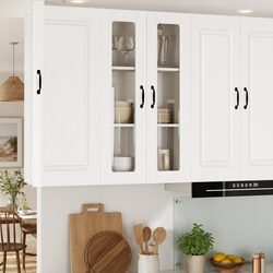 Wall Glass Cabinet High Gloss White Kitchen Storage Wall-Mounted Compartment