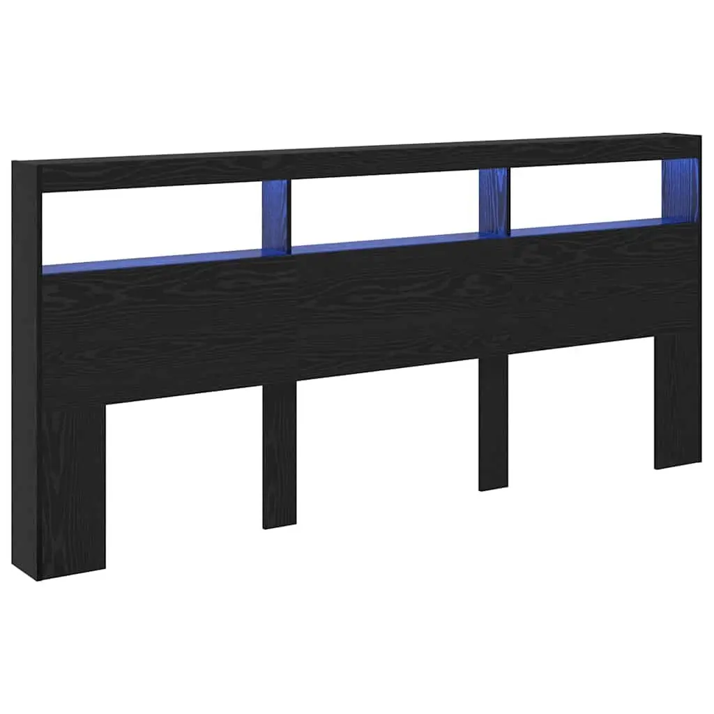 Headboard LED Light USB Black Oak Engineered Wood 220cm Bedroom Furniture