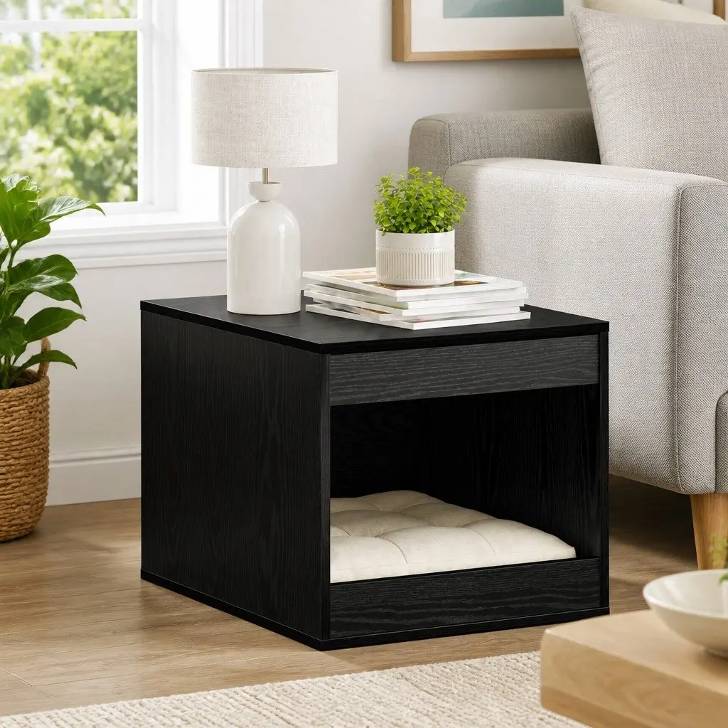 Cat Litter Box Enclosure Engineered Wood Black Oak 47 x 59 x 42 cm Indoor Furniture