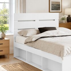 White Engineered Wood Headboard Modern Minimalist Bedroom Rectangular Sleek