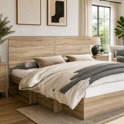 Headboard Modern Brown Engineered Wood Bedroom Furniture Sleek Design Rectangle