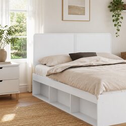 White Engineered Wood Headboard Modern Bedroom Furniture Rectangle Design