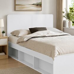 White Engineered Wood Headboard Modern Rectangle Bedroom Furniture Sleek Design