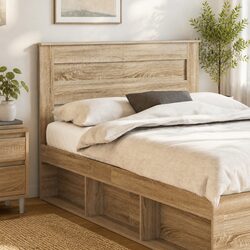 Brown Engineered Wood Headboard Modern Bedroom Furniture Minimalist Design Wall