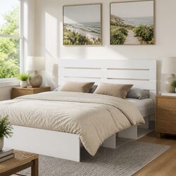 Modern White Headboard Bedroom Furniture Engineered Wood Rectangular Design