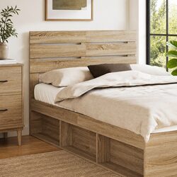 Modern Headboard Brown Engineered Wood Bedroom Furniture Rectangular Design