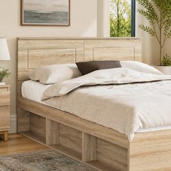 Headboard Engineered Wood Brown Bedroom Furniture Modern Rectangular Design