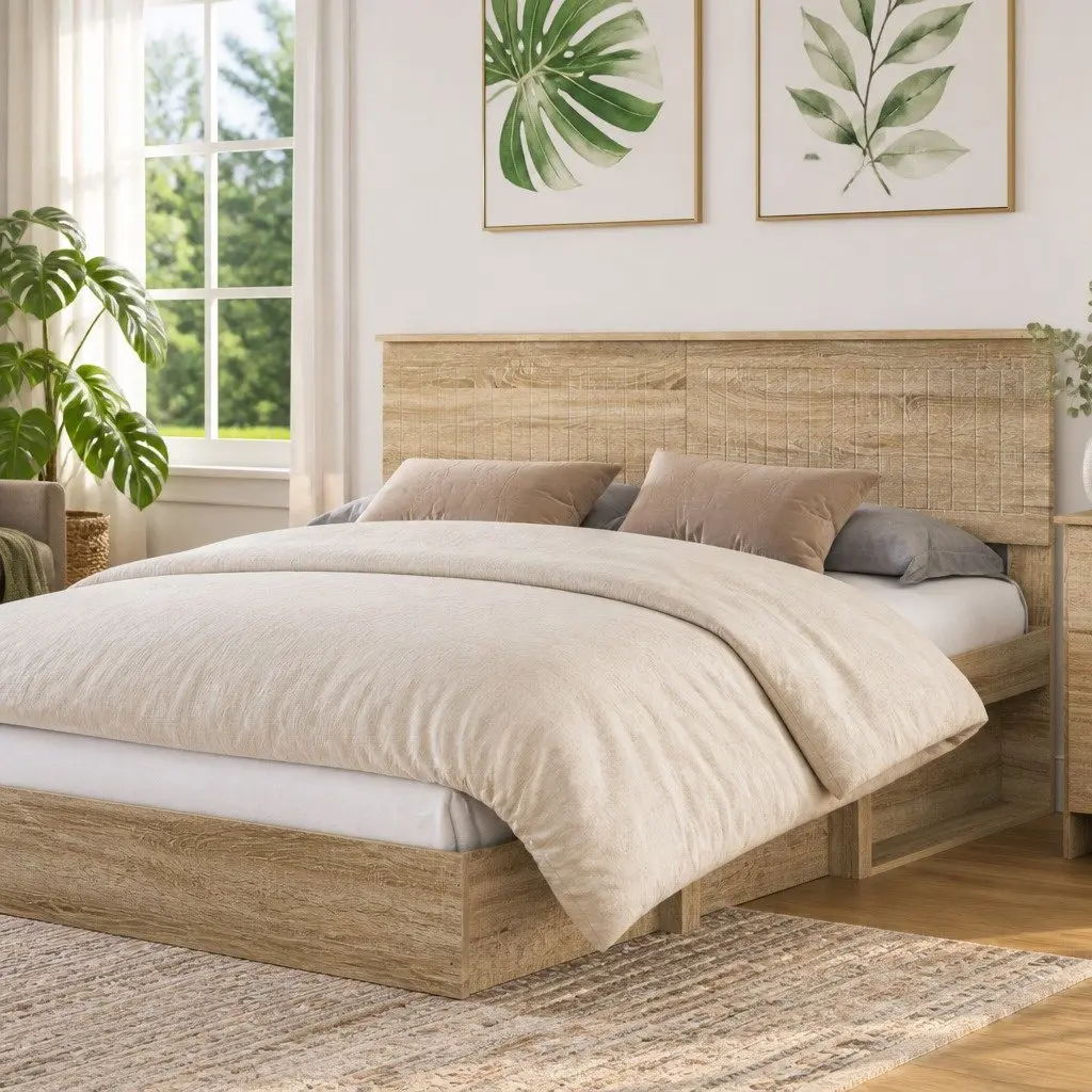 Headboard Engineered Wood Modern Minimalist Rectangular Brown Sonoma Oak