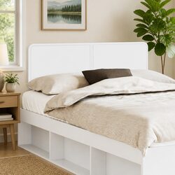 White Engineered Wood Headboard Modern Minimalist Bedroom Furniture Clean Lines