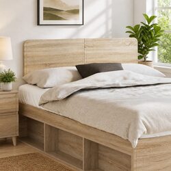 Modern Headboard Brown Engineered Wood Frame Bedroom Furniture Minimalist Design