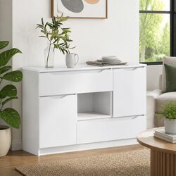 White Sideboard Storage Cabinet Living Room Dining Buffet Modern Rectangular