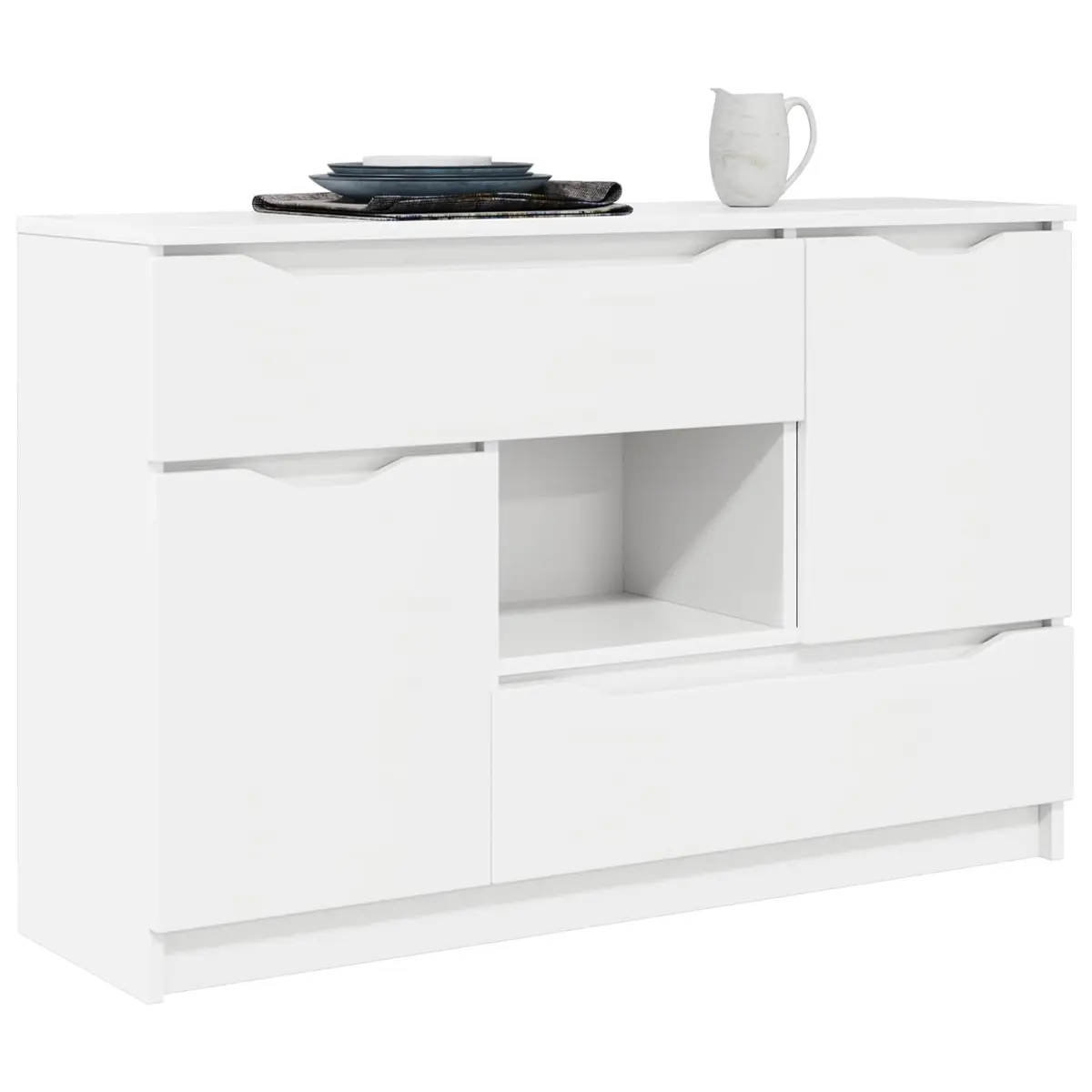 Sideboard Storage Cabinet Modern Rectangular White Engineered Wood