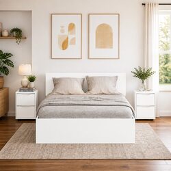 Bedside Table Modern White Engineered Wood Nightstand Bedroom Storage Drawer