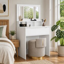 Bedroom Dressing Table White Vanity Unit Drawer Storage Makeup Desk Modern 80cm
