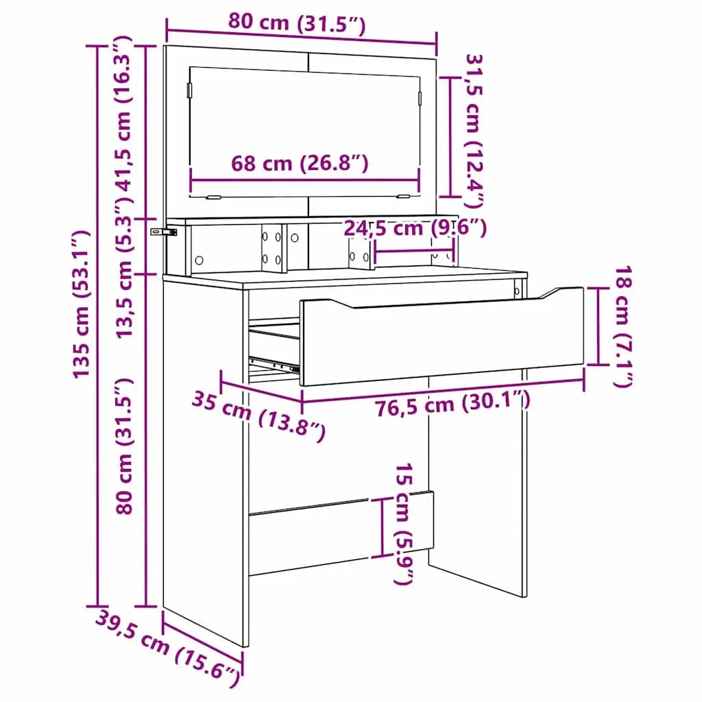 Dressing Table Modern White Vanity Unit 80cm with Drawer Storage for Makeup