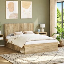 Headboard Brown Vertical Slat Design Bedroom Furniture Bedside Support
