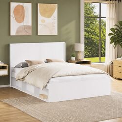 White Engineered Wood Headboard Vertical Slat Design Bedroom Furniture Bed Mount