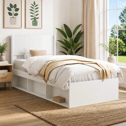 White Headboard Vertical Slat Design Engineered Wood Bedroom Furniture Modern