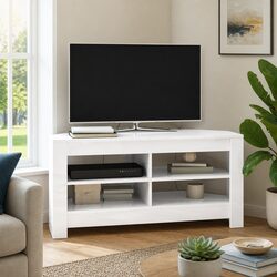 Corner TV Cabinet High Gloss White Modern Living Room Media Unit Storage Shelves