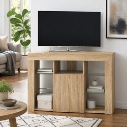 Corner LED TV Cabinet Grey Modern Wall-Mounted Shelving Unit Living Room Storage