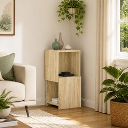 Corner Storage Cabinet Brown Modern Living Room Organizer Space-Saving Shelves