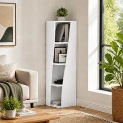 Corner Storage Cabinet High Gloss White Modern Living Room Shelving Unit