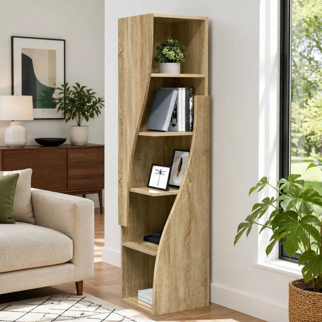 Corner Storage Cabinet Brown Modern Engineered Wood Tall Compact