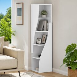 Corner Storage Cabinet High Gloss White Modern Living Room Shelf Unit