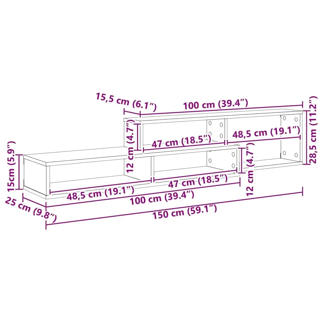 Wall Mounted TV Stand Engineered Wood Shelves 150x25x28.5cm Matte Finish