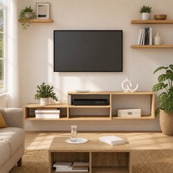 Wall Mounted TV Stand Grey 150x25x28.5cm Modern Storage Shelves Living Room
