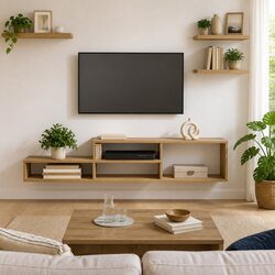 Wall TV Stand 150x25x28.5cm Brown Engineered Wood Shelves Storage Unit