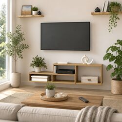 Wall Mounted TV Stand 120x25x28.5cm Brown Engineered Wood Shelves Storage Unit