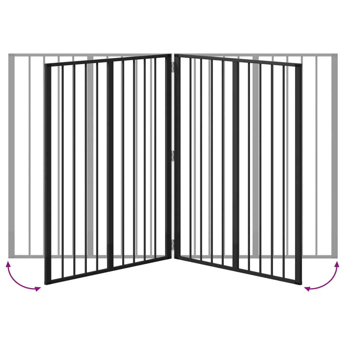 Dog Gate 4 Panels Foldable Black Galvanised Steel Pet Fence Playpen Barrier