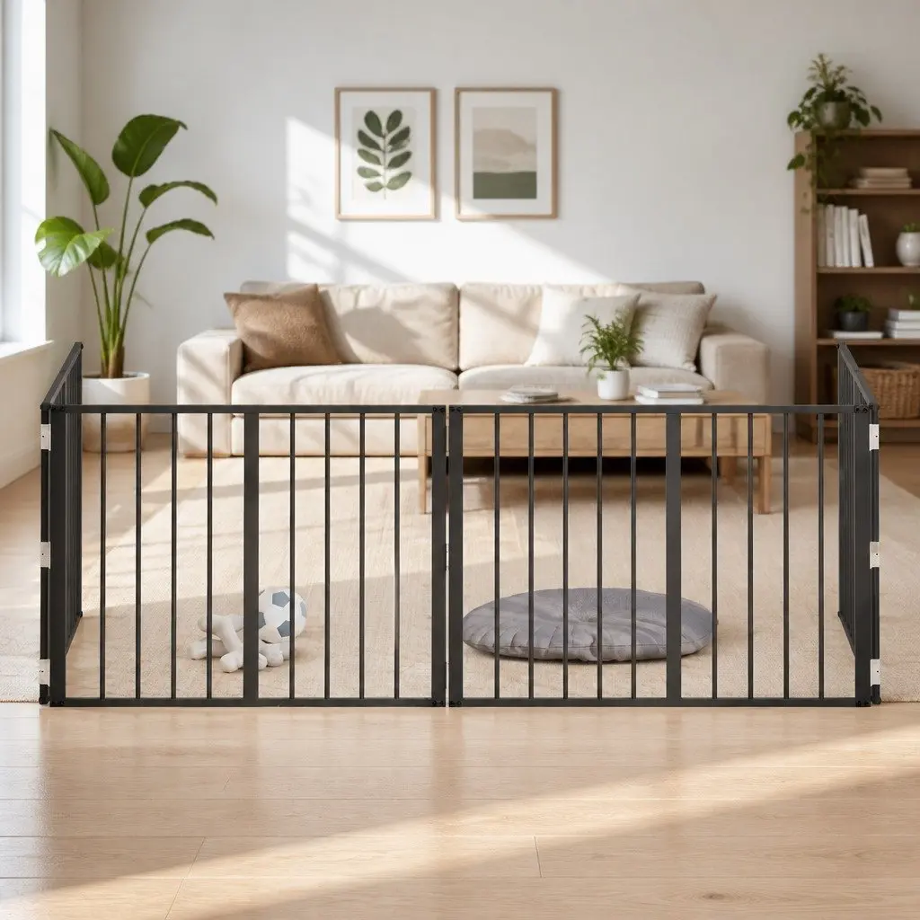 Dog Gate Foldable 4 Piece 80 x 60 cm Black Galvanised Steel Pet Fence Panels