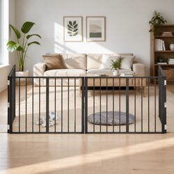 Dog Gate 4 Panel Black Metal Mesh Enclosure Indoor Pet Playpen Puppy Pen Fence