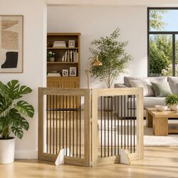 Foldable Dog Gate with Stands 200.5 cm Brown Portable Pet Fence Indoor Kennels
