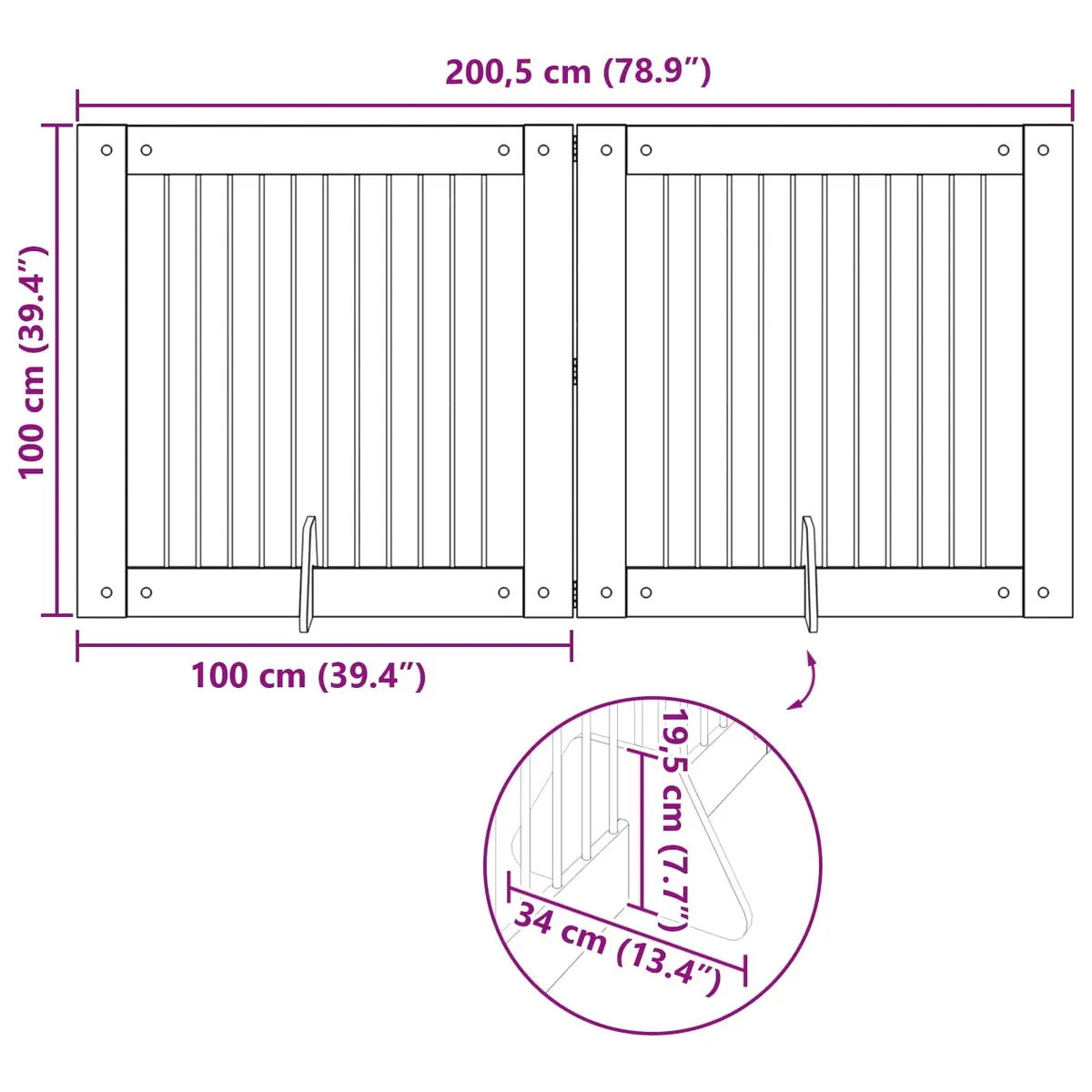 Foldable Dog Gate with Stands 200.5 cm Brown Galvanised Steel Portable Pet Fence