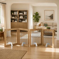 Foldable Dog Gate with Stands 4 pcs Indoor Pet Barrier Room Divider Oak 401 cm