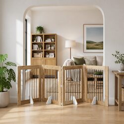 Foldable Dog Gate with Stands Indoor Pet Barrier Room Divider 321cm Oak Brown