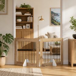 Foldable Dog Gate with Stands 2 pcs Brown 200.5 cm Pet Fence Indoor Portable