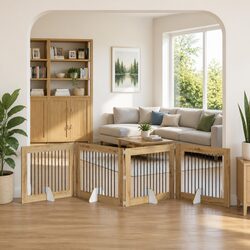 Foldable Dog Gate with Stands 4 pcs Freestanding Pet Barrier 401 cm Oak Colour